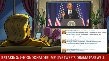 Cartoon Donald Trump Live-Tweeted Obama's Farewell Address